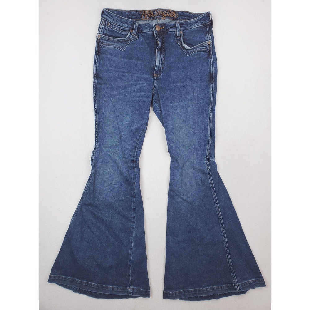 Wrangler Jeans Womens 31 Blue Retro High Rise Flare Bell Bottom Pants Stretch